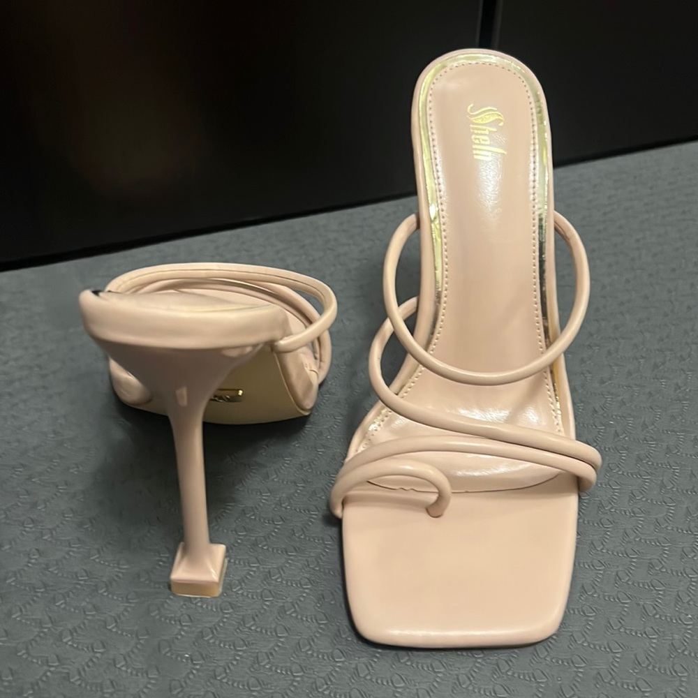 Strappy Heeled Mules with Pyramid Shaped Heel